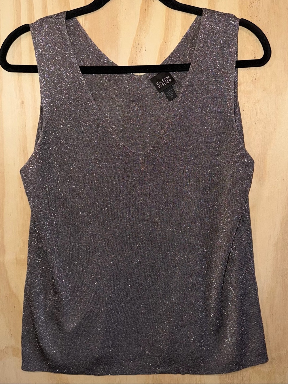 Eileen Fisher Women’s XL Metallic Sleeveless Blouse Tank V-neck EUC